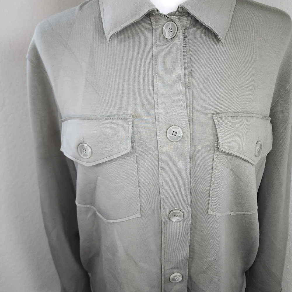 Joie Stretch Utility Shacket Button Down Olive Green Oversized Fit Size XS - Picture 12 of 16